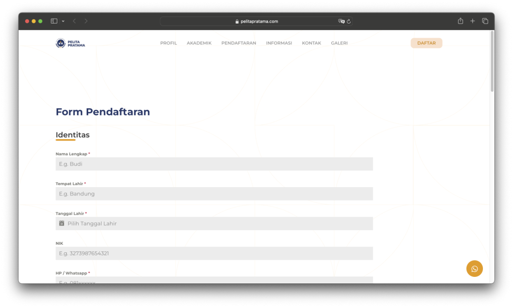 Identitas Diri di Form Pendaftaran